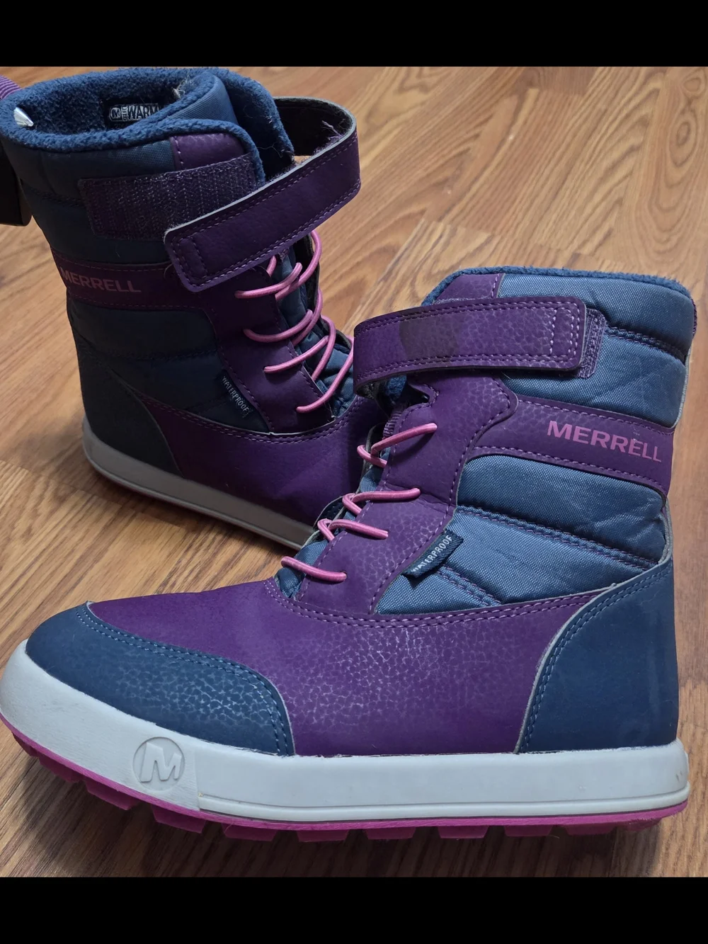 Merrell Kids Waterproof Winter Snow Boots Girls Size 2 Purple Navy Pink EU 33.5